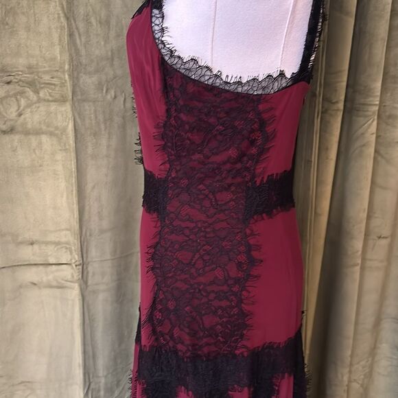 La Ligne 100% silk Elegant Burgundy and Black Lace maxi Dress, US0 - Picture 10 of 14